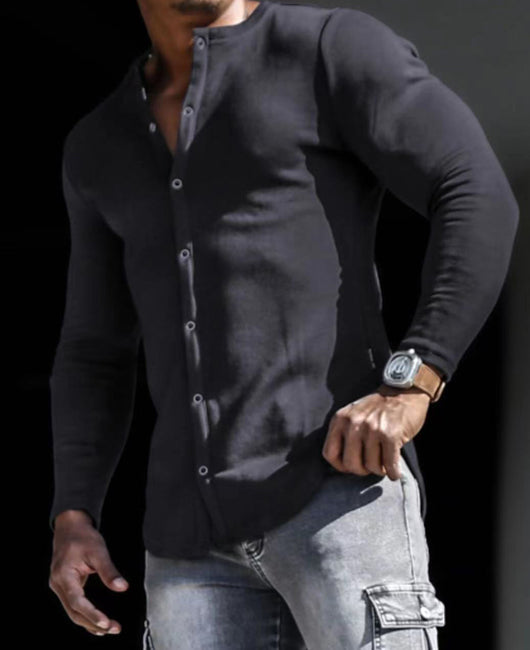 Plain Collarless Snap Button Shirt