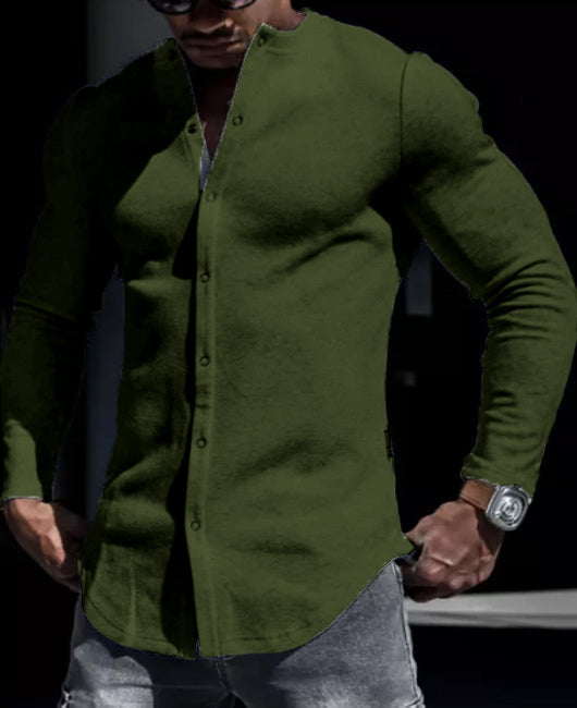 Plain Collarless Snap Button Shirt