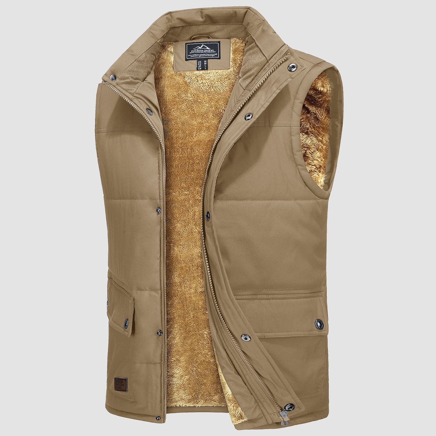 Men's Outerwear Vests Sleeveless Winter Stand Collar Padded Vest Warm Fleece Lined