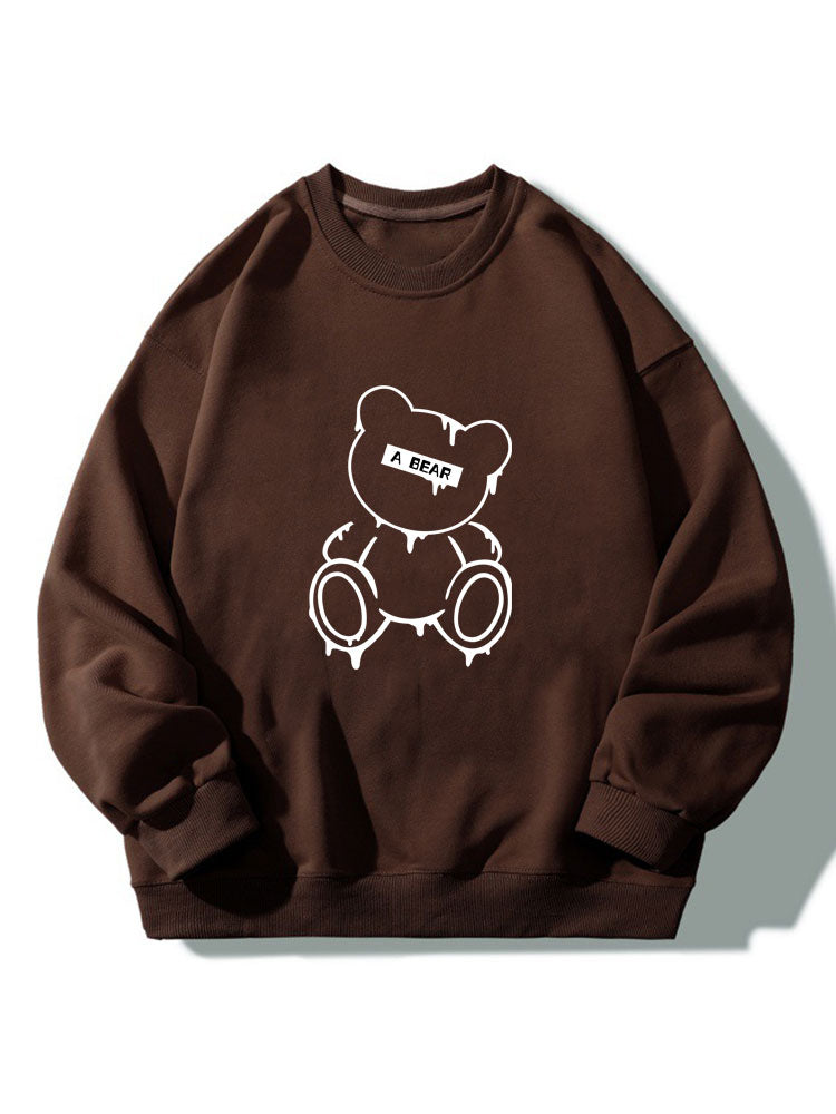 Melted Bear Print Crew Neck Relaxed Sweatshirt