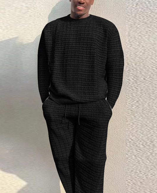 Textured Solid Long Sleeve Pullover & Pants Set