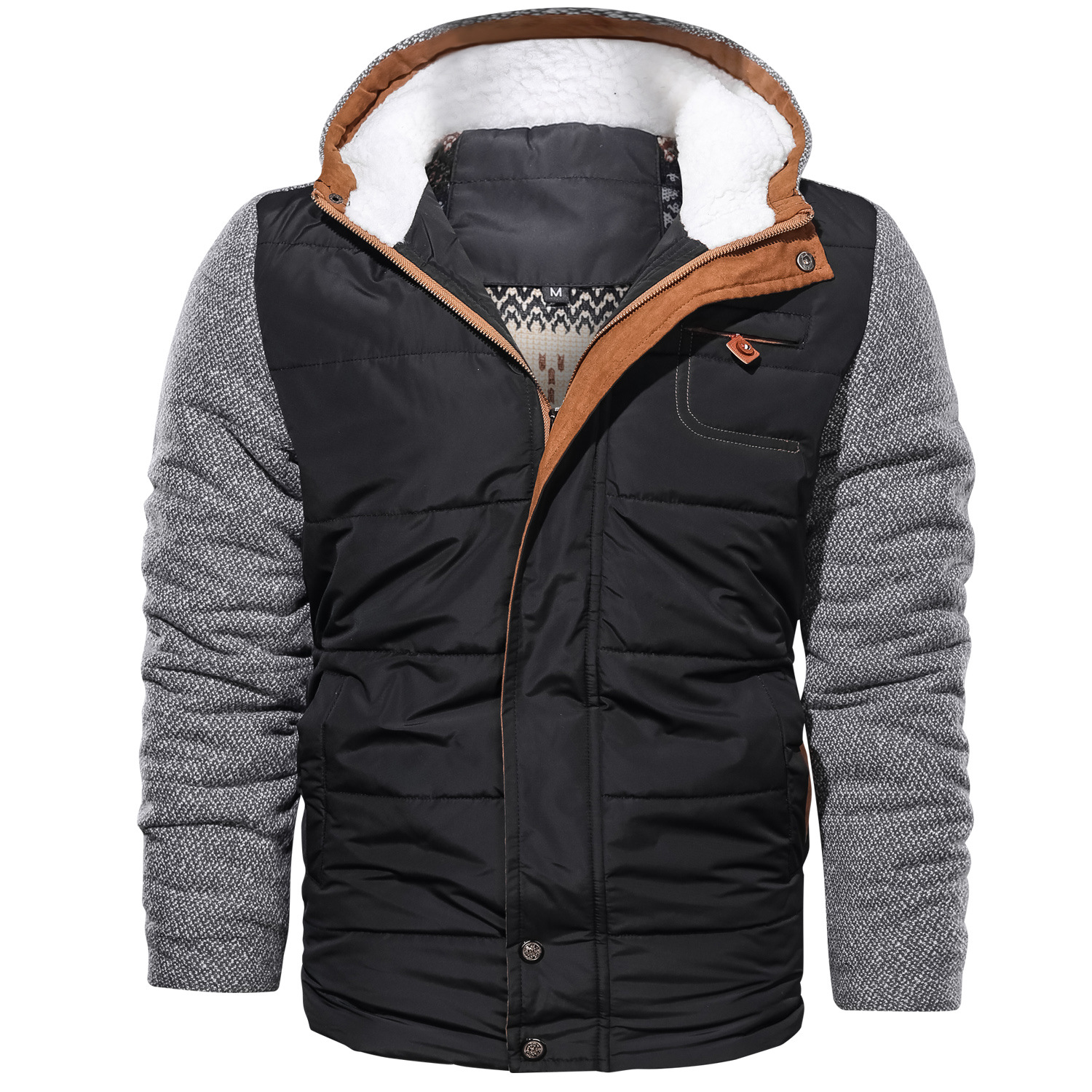 Men's Casual Stitching Warm Hooded Cotton Coat