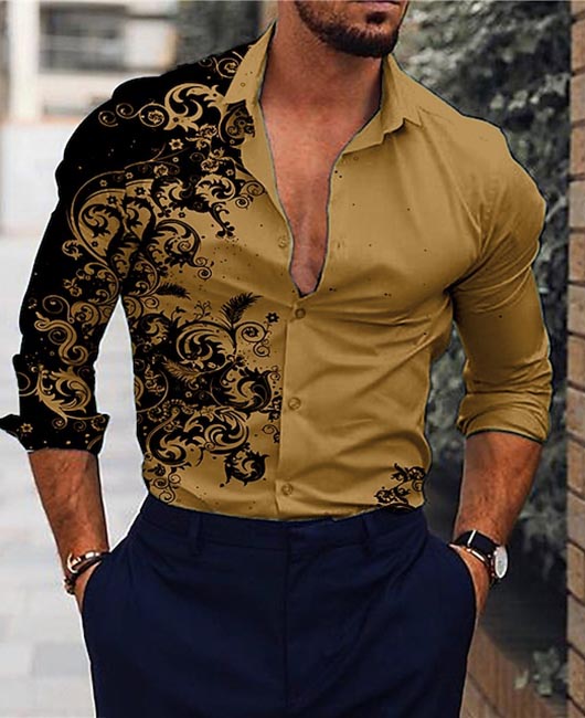 Casual Lapel Collar Gradient 3D Print Long Sleeve Shirt
