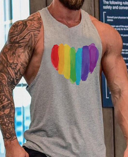 Casual Rainbow Heart Print Crew Neck Sleeveless Tank Top
