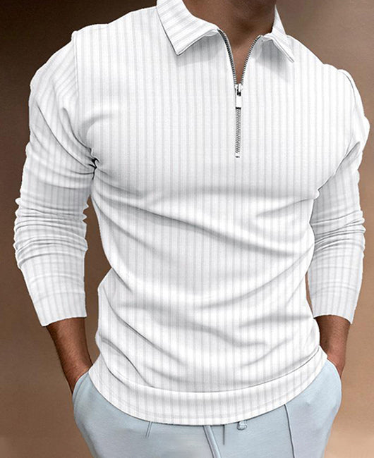 Lapel Collar Ribbed Polo Shirt