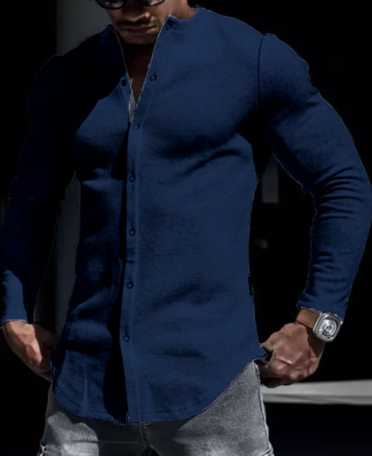 Plain Collarless Snap Button Shirt