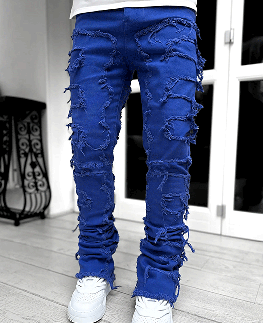 Fashion Plain Light Washed Raw Edge Straight Pants
