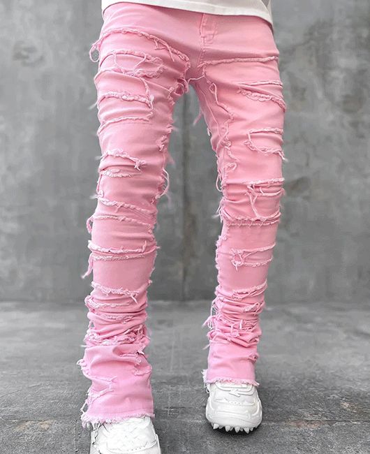 Fashion Plain Light Washed Raw Edge Straight Pants