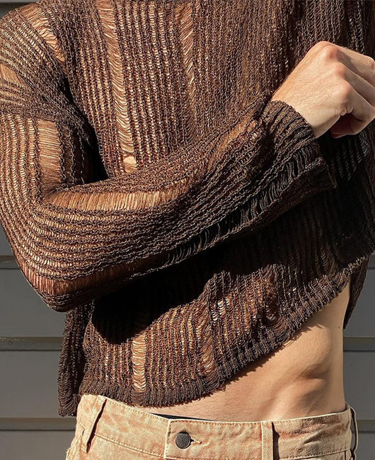 Casual Plain Hollow Crew Neck Long Sleeve Shirt