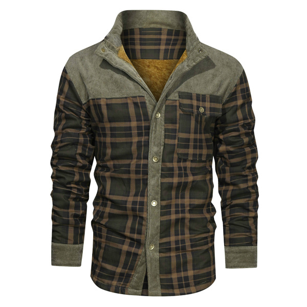 Men's Retro Check Pattern Stitching Warm Wanderer Jacket