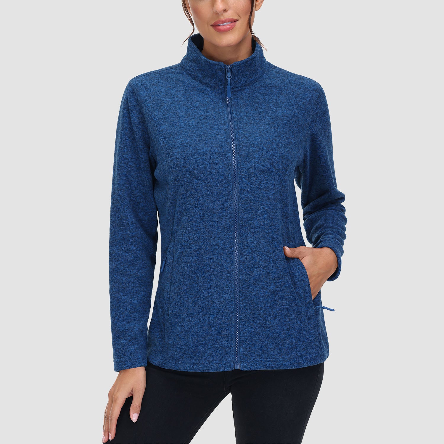 Women's Fleece Jacket Sweater Full Zip Up Coat With Zipper Pockets Warm