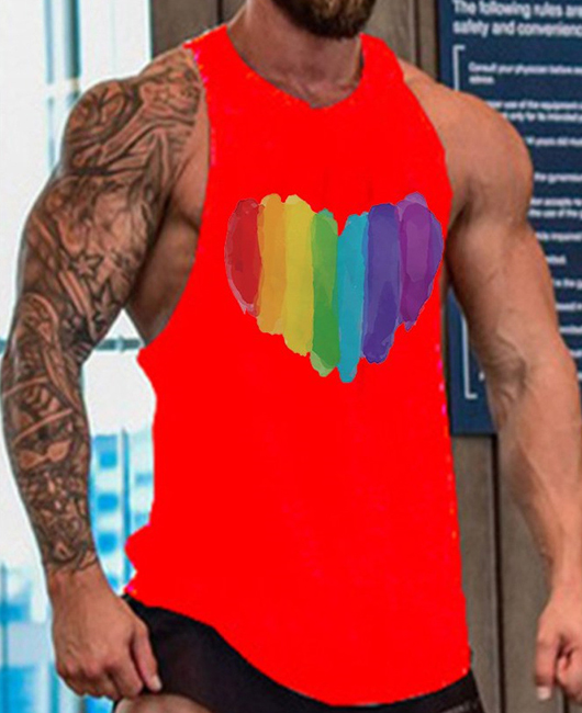Casual Rainbow Heart Print Crew Neck Sleeveless Tank Top