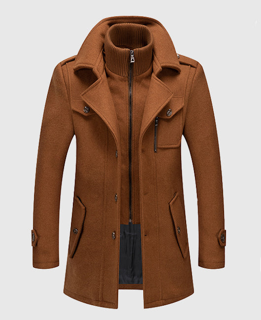 Double Collar Zipper Up Buttoned Thermal Coat