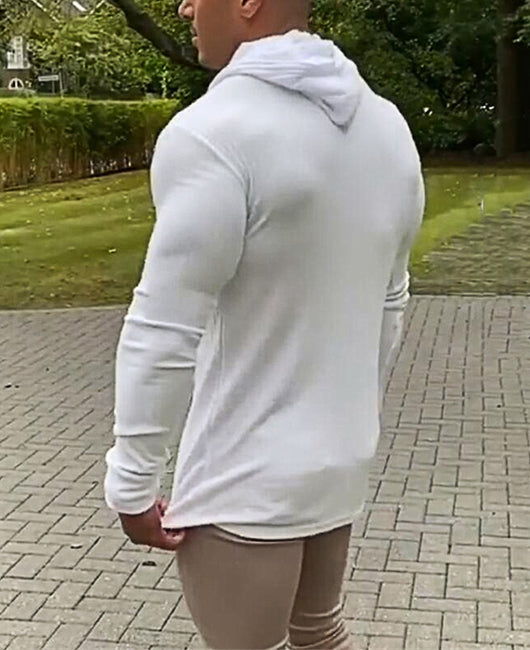 Men Solid Drawstring Rib-Knit Hoodie
