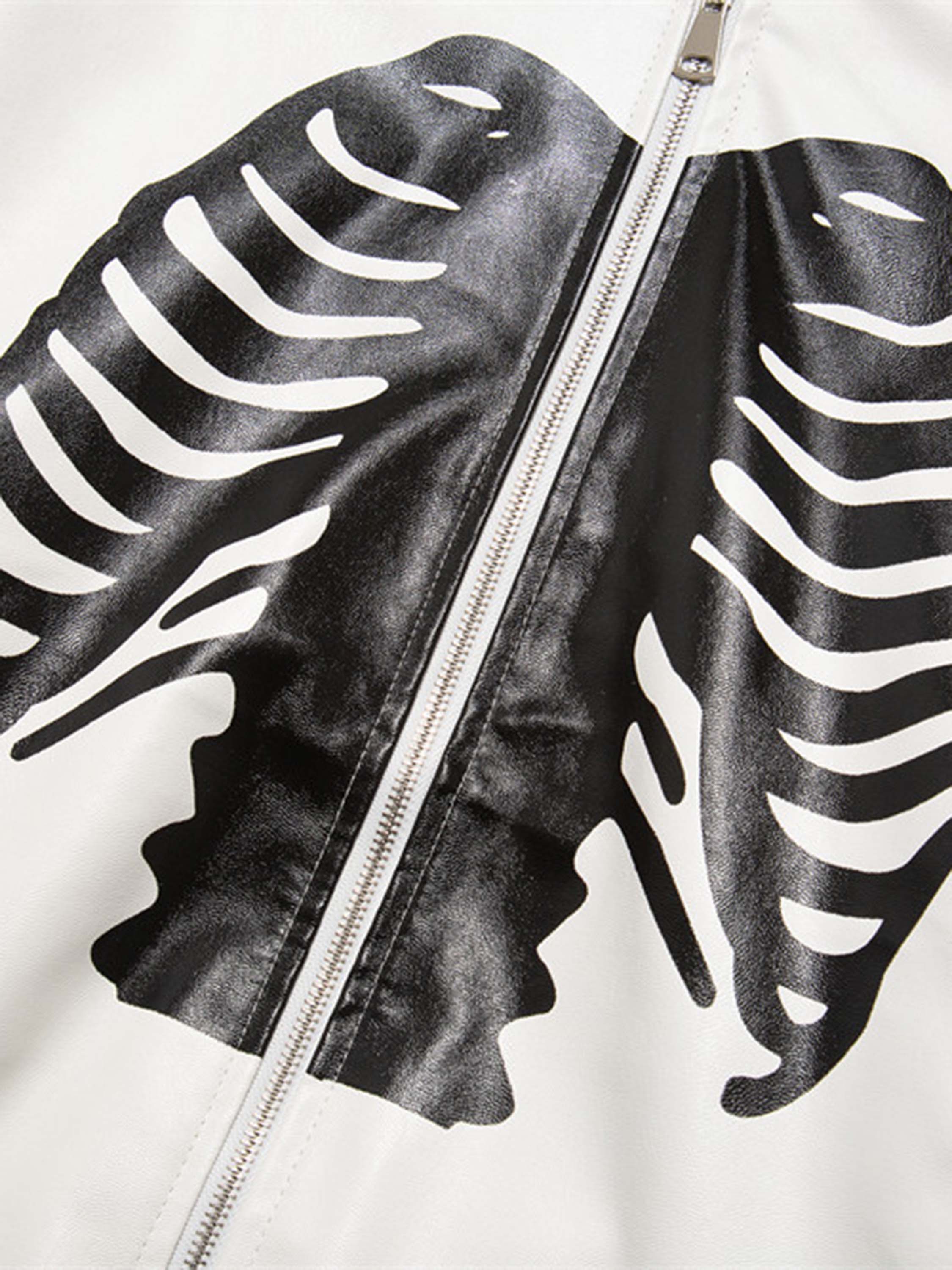 The Vimiaparty American Skull Bone Print Biker Leather Baseball Jacket