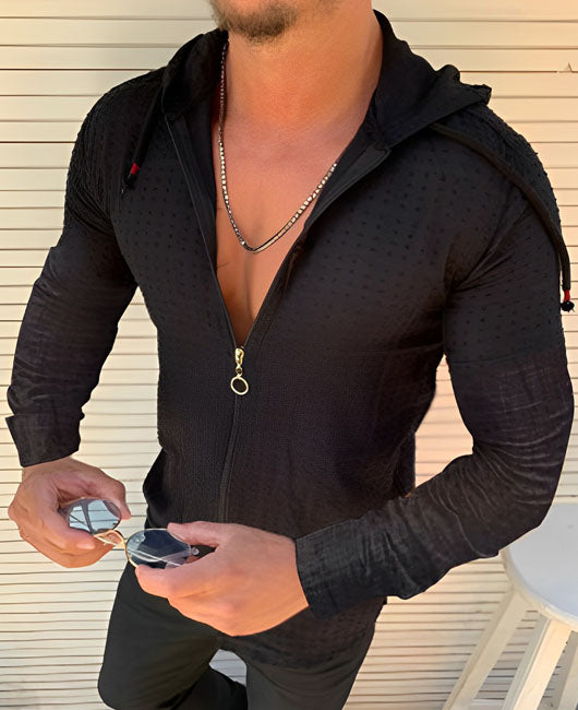 Casual Plain Zipper Plaid Print Hoodie Shirt