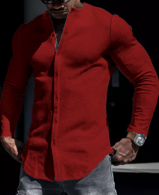 Plain Collarless Snap Button Shirt