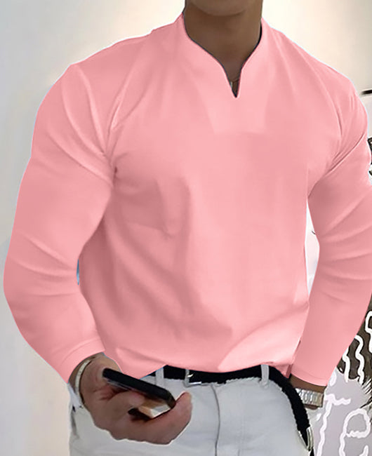Plain Notch Collar Long Sleeve Casual Shirt