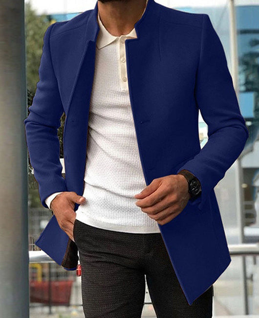 Solid Notch Neck Buttoned Coat