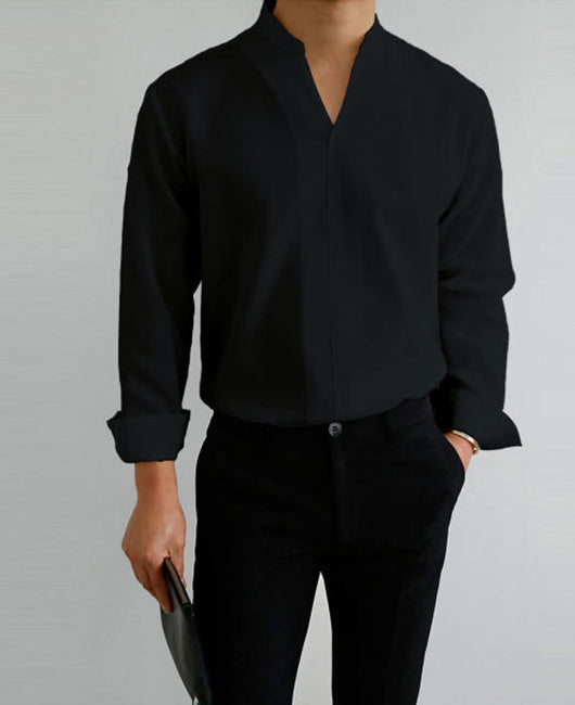Stand Collar Long Sleeve Solid Shirt