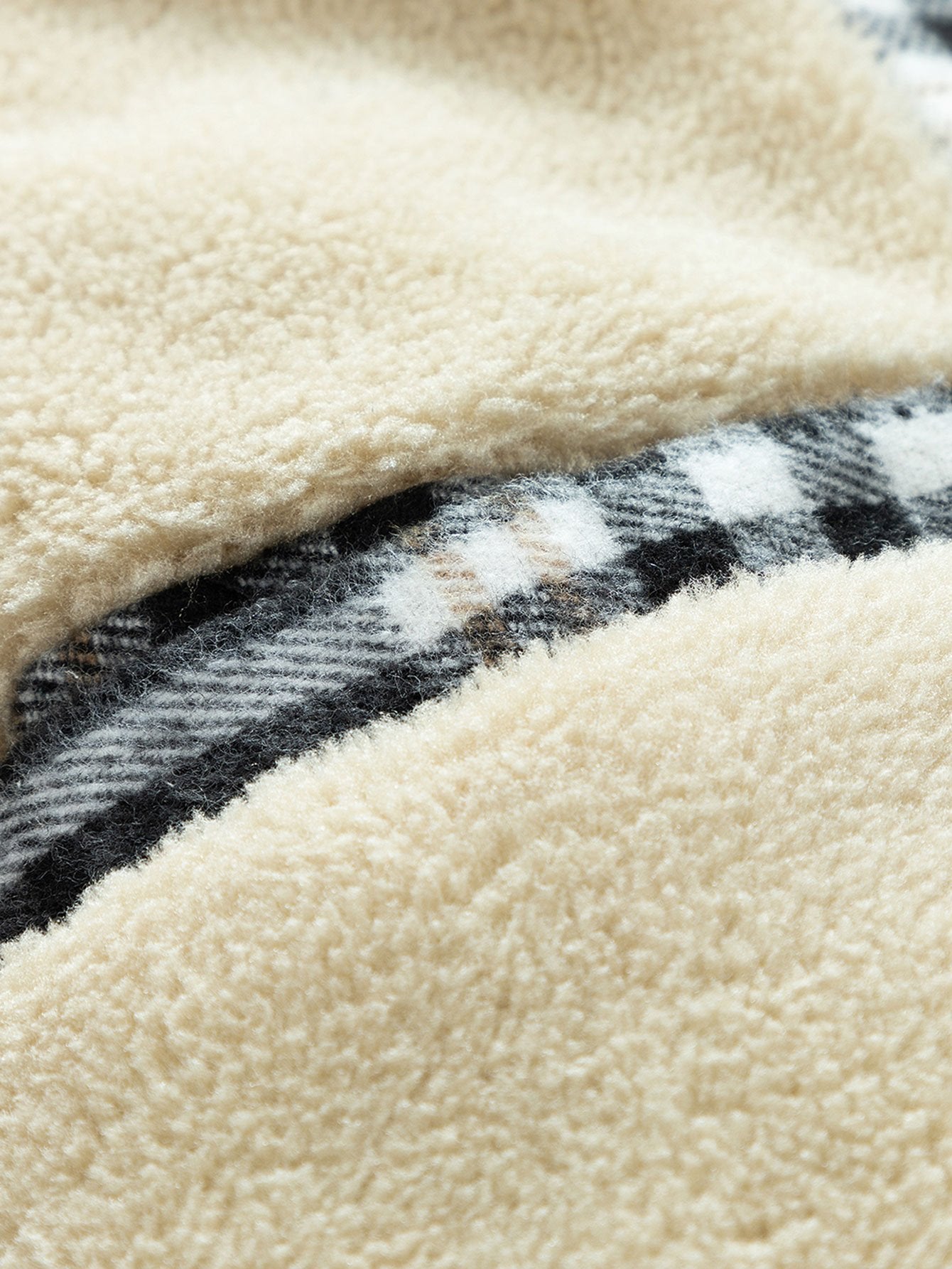 Teddy Fleece Lined Detachable Hooded Flannel Plaid Coat