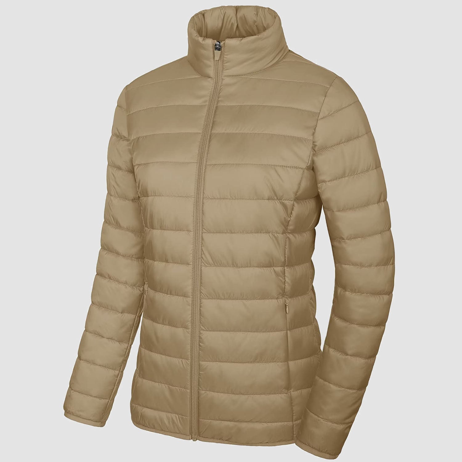 Women Lightweight Puffer Jacket Stand Collar Full Zip Quilted Lined Winter Coat