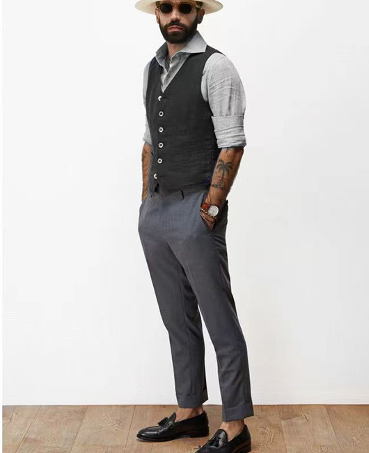 Casual Plain Single Breasted Cotton Blazer Vest
