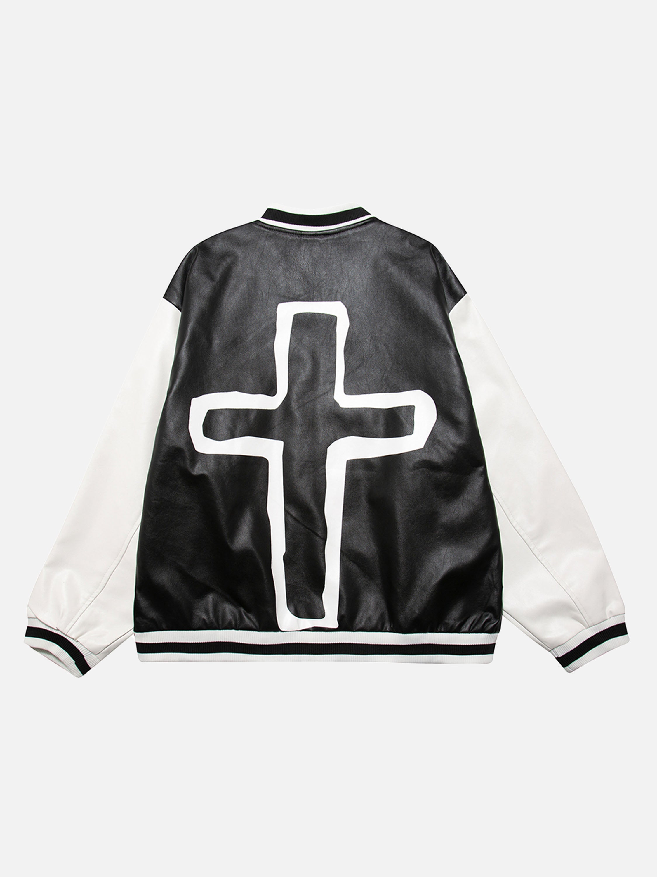 The Vimiaparty American Skull Bone Print Biker Leather Baseball Jacket