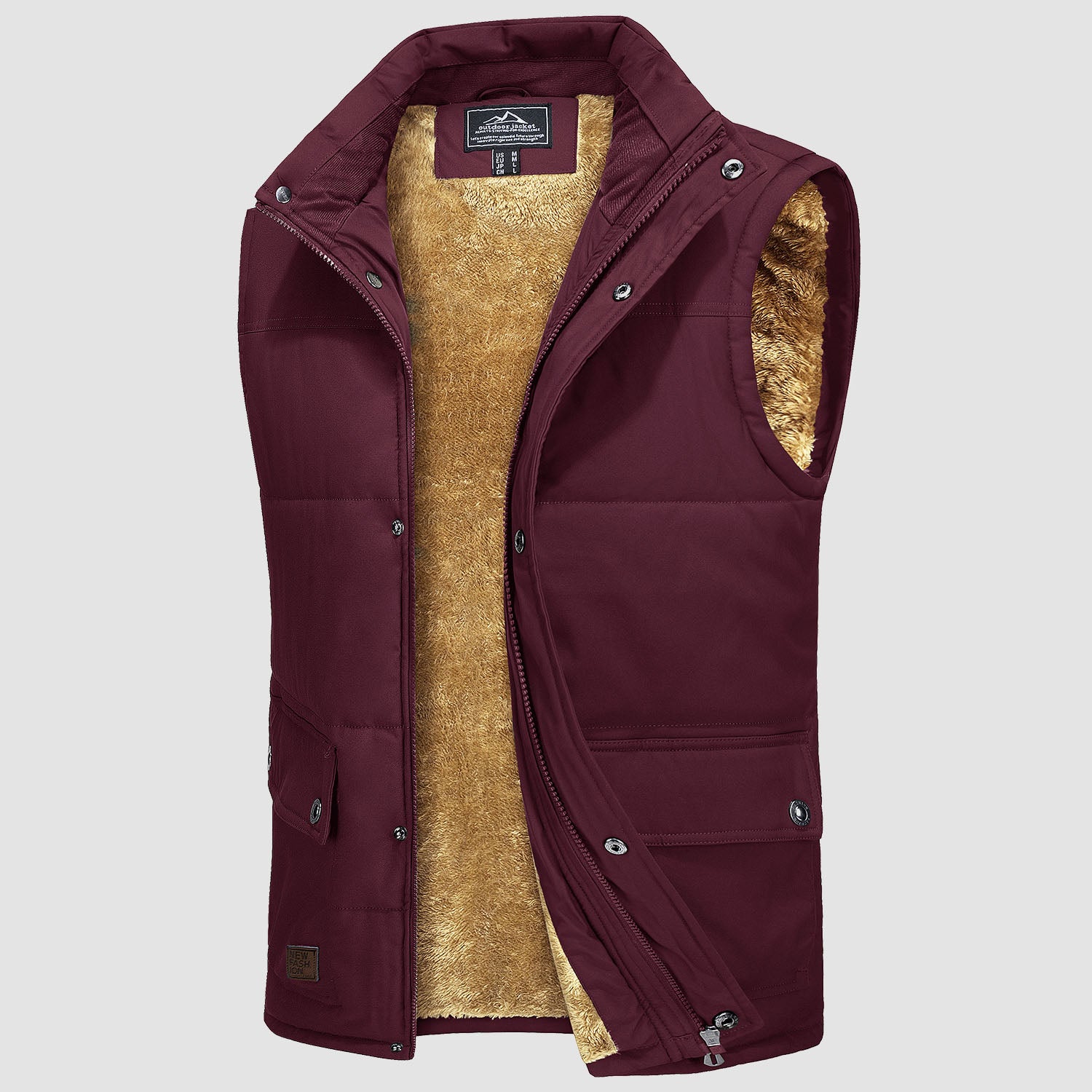 Men's Outerwear Vests Sleeveless Winter Stand Collar Padded Vest Warm Fleece Lined