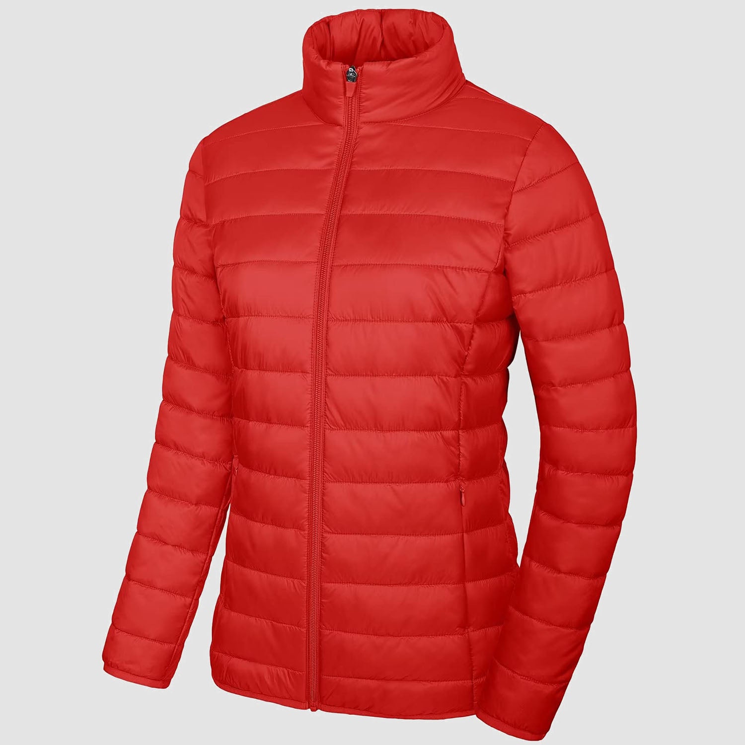 Women Lightweight Puffer Jacket Stand Collar Full Zip Quilted Lined Winter Coat