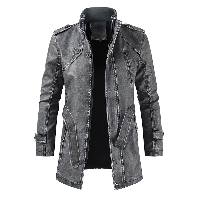 2020 Autumn And Winter New Men's Mid-length Casual Fashion PU Leather Jacket Stand-collar Slim Youth Windbreaker
