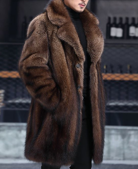 Men Luxury Lapel Faux Fur Overcoat