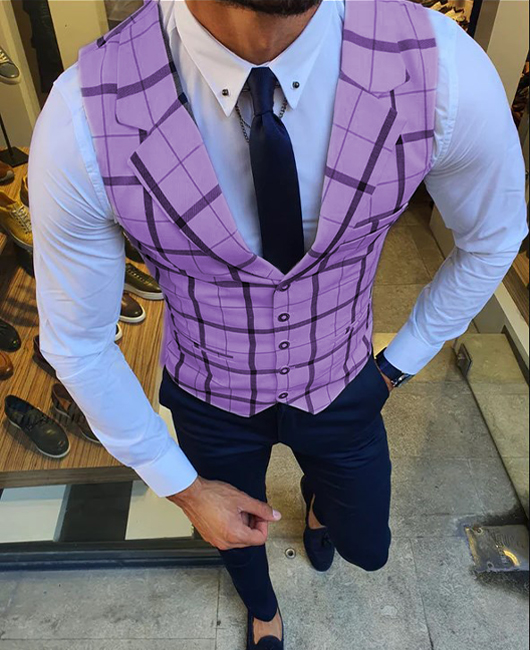 OK Elegant Plaid Print Lapel Collar Single Breasted Blazer Vest
