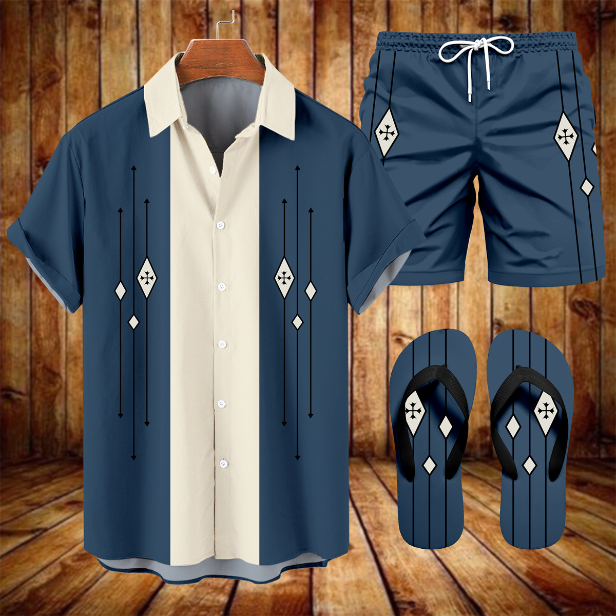 Men's Hawaii Vacations Print Shirt Three-Piece Set 054