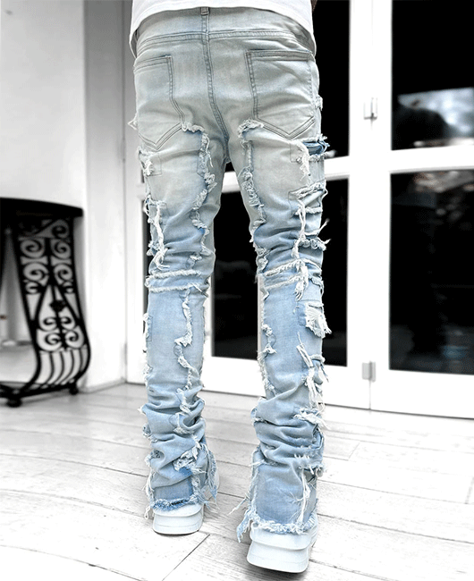 Fashion Plain Light Washed Raw Edge Straight Pants