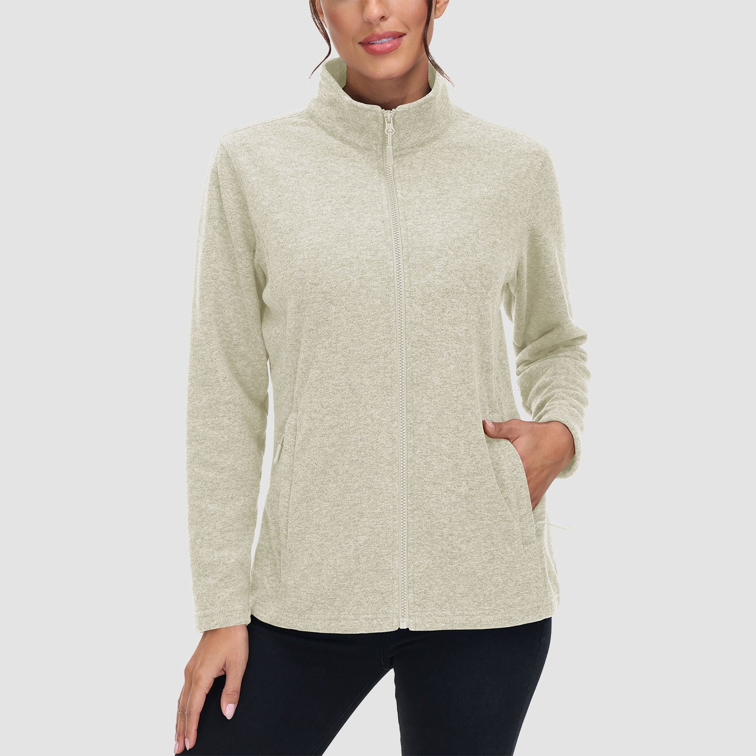 Women's Fleece Jacket Sweater Full Zip Up Coat With Zipper Pockets Warm