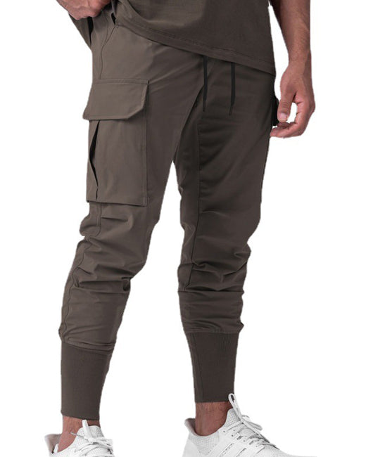 Men Summer Drawstring Waist Flap Pockets Carrot Pants