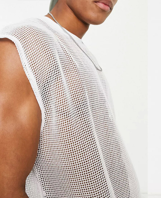 Casual Plain Sheer Hollow Cap Sleeve Loose Tank Top