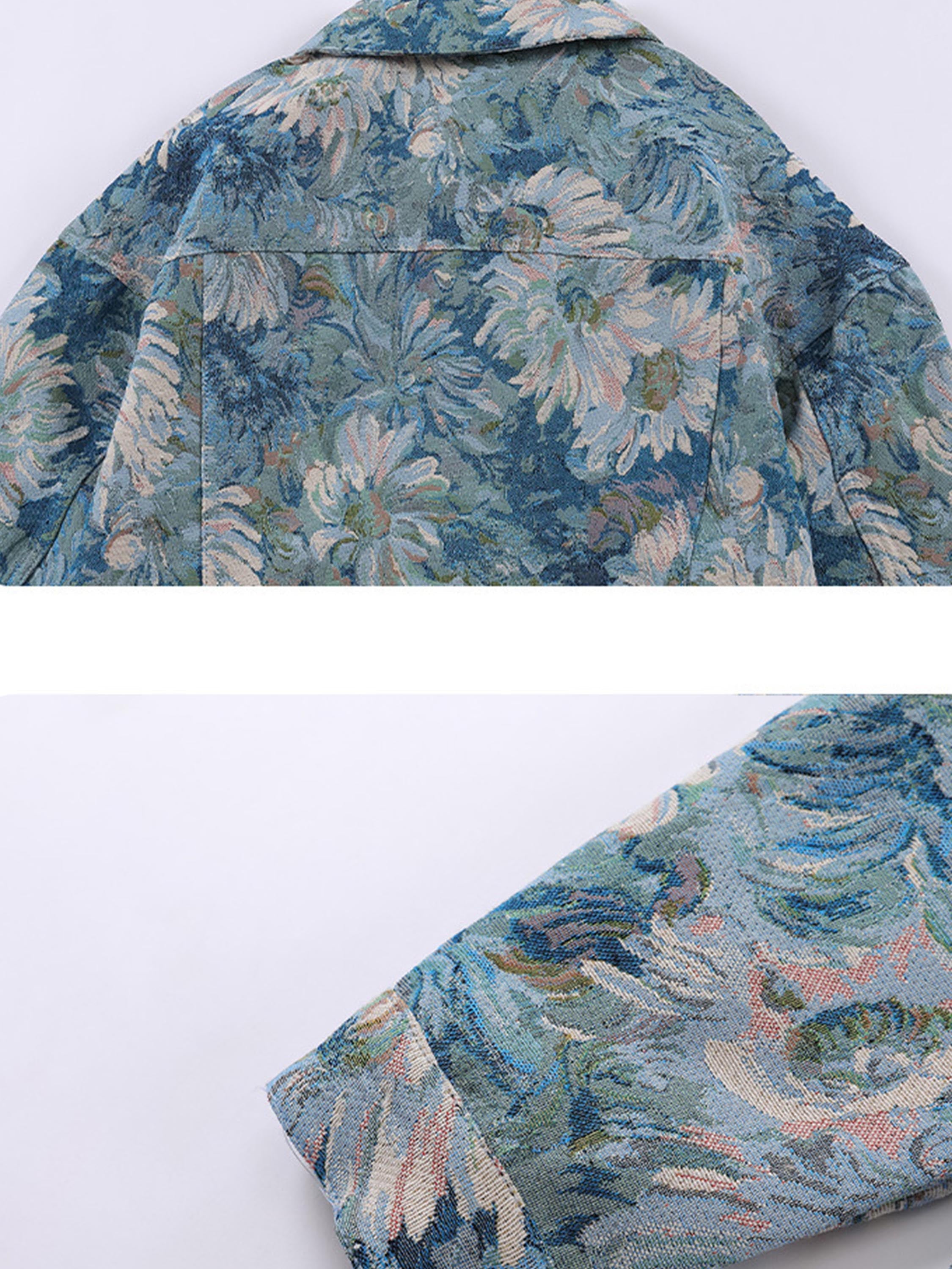 The Vimiaparty Oil Painting Jacquard Flower Denim Jacket