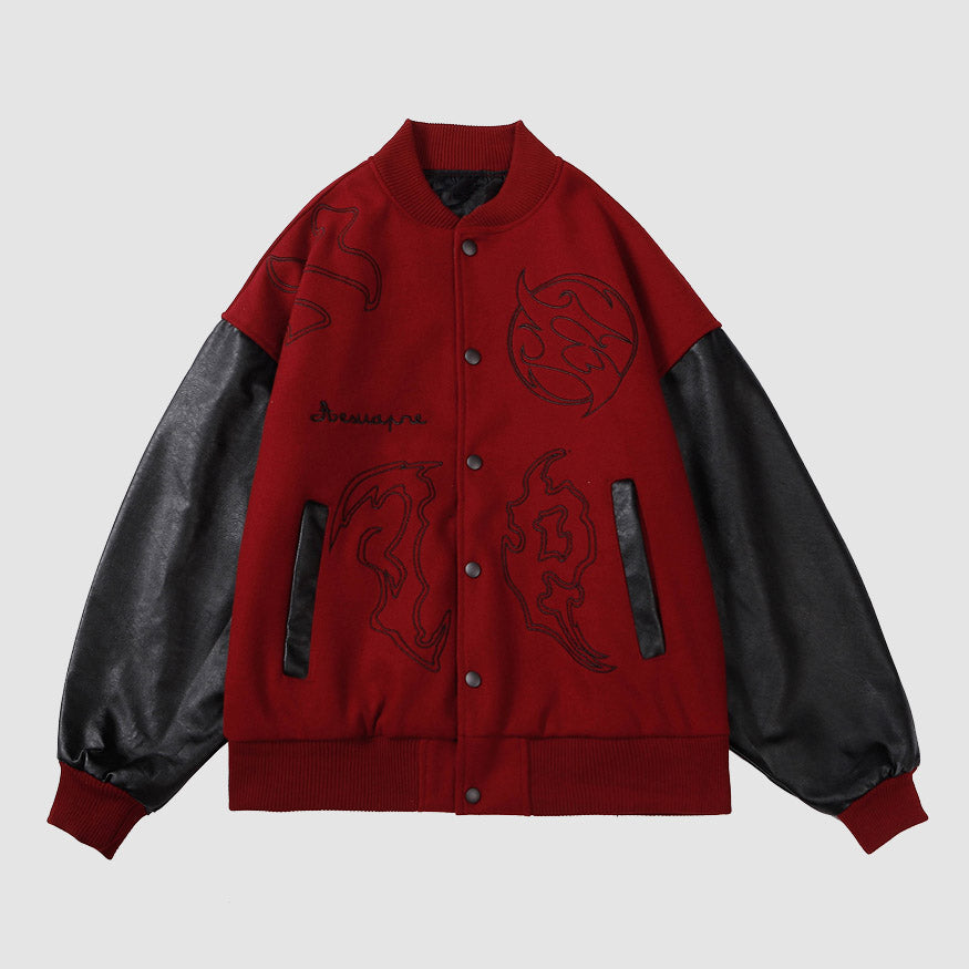 The Vimiaparty Symbol Embroidery PU Leather Stitching Jacket