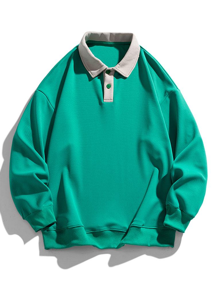 Relax Fit Contrast Waffle Polo Sweatshirt